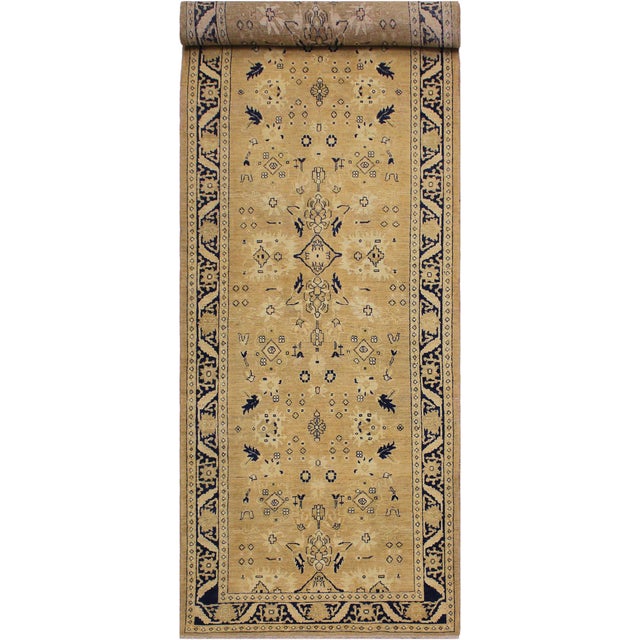 Boho Chic Ziegler 1990's Gold/Blue Wool Runner Rug- 4'2'' X 11'10'' For Sale - Image 10 of 10