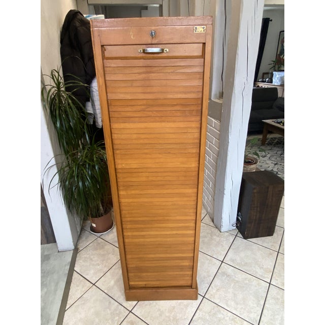 Oak Roll-Top Filing Cabinet, 1950s For Sale - Image 10 of 18
