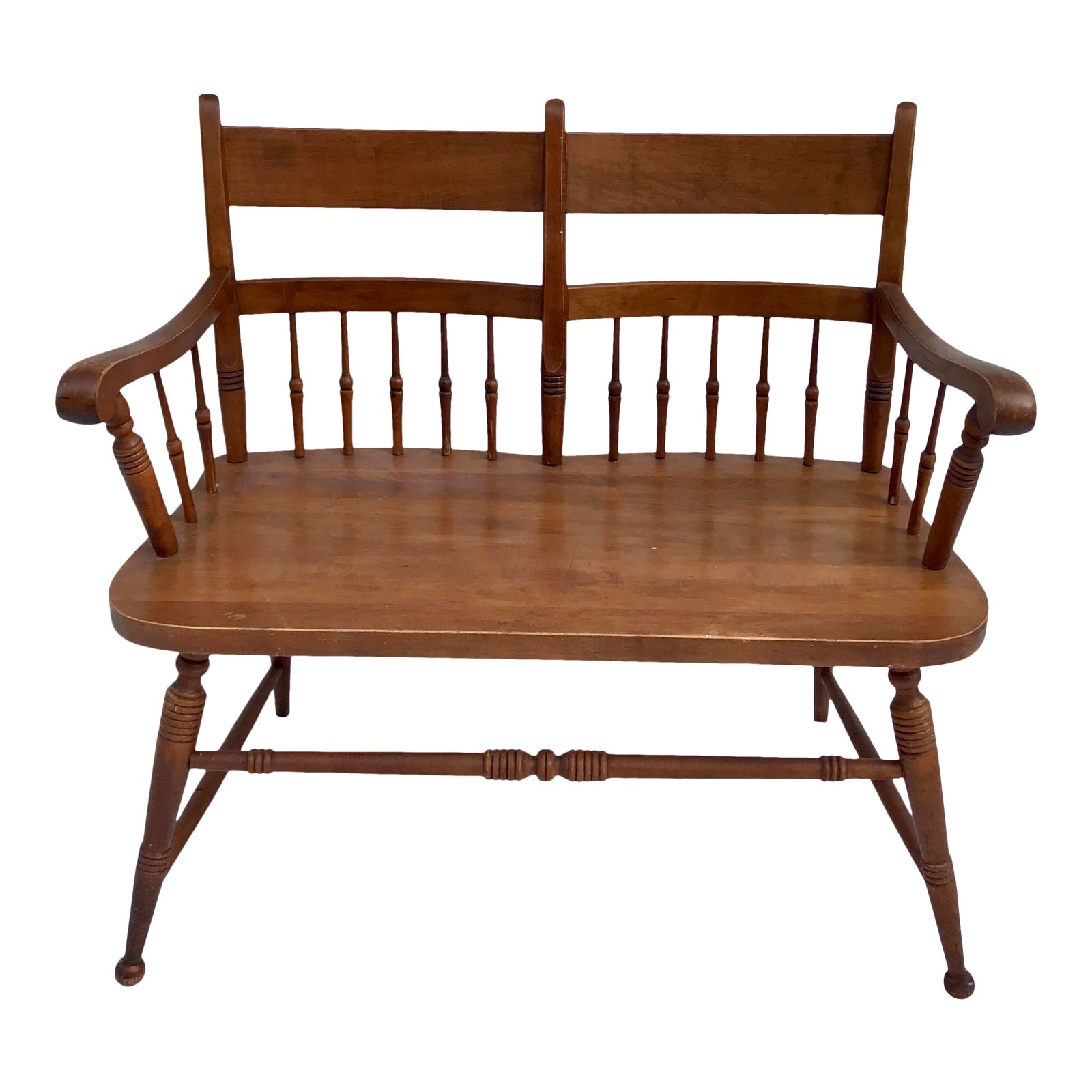 1950's Vintage Spindle Back Curved Maple Bench Chairish