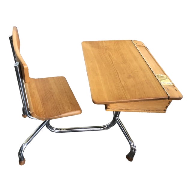 Beech Wood School Table, Czechoslavakia, 1940s For Sale
