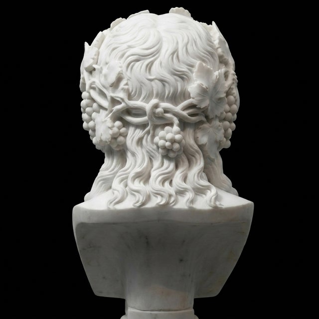 2020s Hand-Carved Natural Marble Bust Sculpture – Head of Bacchus For Sale - Image 5 of 6