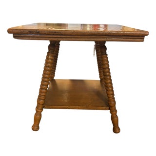 Vintage Oak Barley Twist Side Table With Lower Shelf For Sale