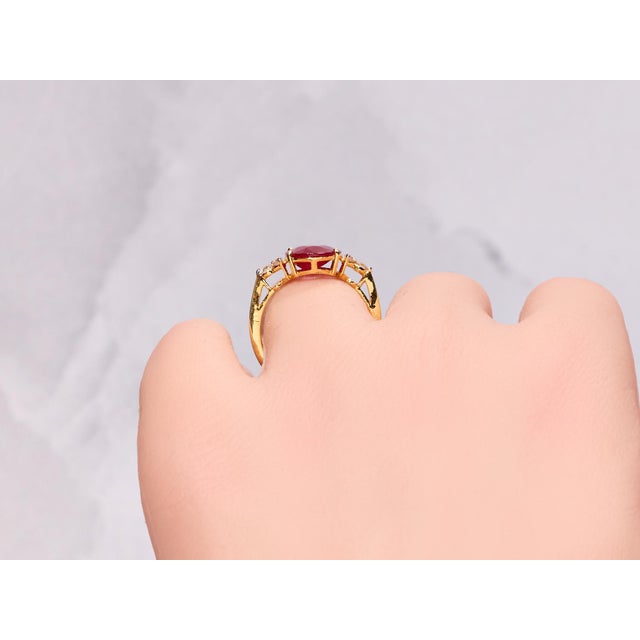 The Allyns Alley: Ladies 18K Yellow Gold Ring set with 3.44 CT Oval Ruby and Diamonds For Sale - Image 11 of 13