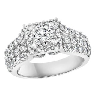 1 Ct Brilliant Round Center Diamond, 2 Ct 14 Karat White Gold Engagement Ring For Sale