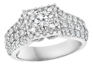 1 Ct Brilliant Round Center Diamond, 2 Ct 14 Karat White Gold Engagement Ring