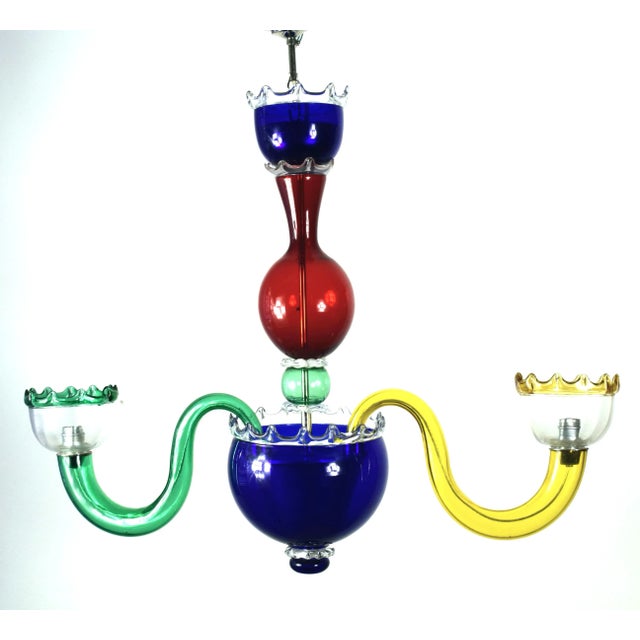 1980s Large Italian Multicolored Murano Glass Chandelier For Sale - Image 5 of 5