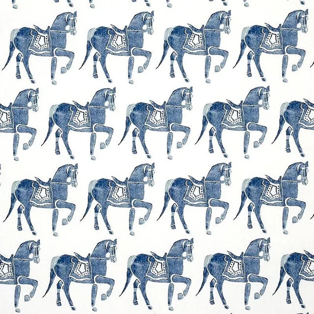 Contemporary Sample - Schumacher X Molly Mahon Marwari Horse Fabric in Navy For Sale - Image 3 of 3
