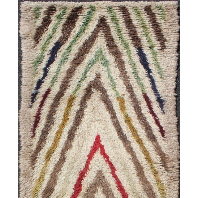 White Mid 20th Century Vintage Turkish Tulu Runner With Tribal Design in Cream, Green, Red and Brown For Sale - Image 8 of 13