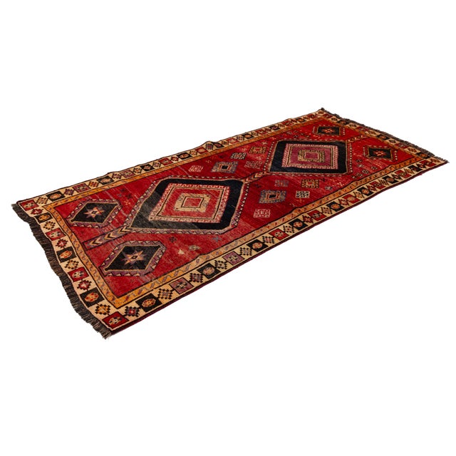 Tribal Mid-Century Vintage Tribal Kurdish Wool Rug With Geometric Diamond Medallions For Sale - Image 3 of 8