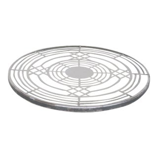 Early 20th Century Silver Plated Glass Trivet Heat Resistant Round Hot Dish Art Deco Style For Sale