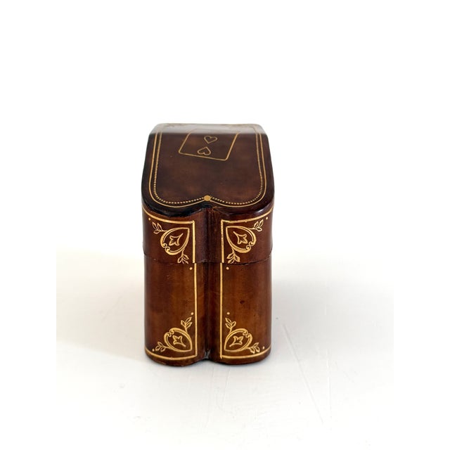 Vintage Italian Gilt Tooled Leather Card Box For Sale - Image 4 of 13