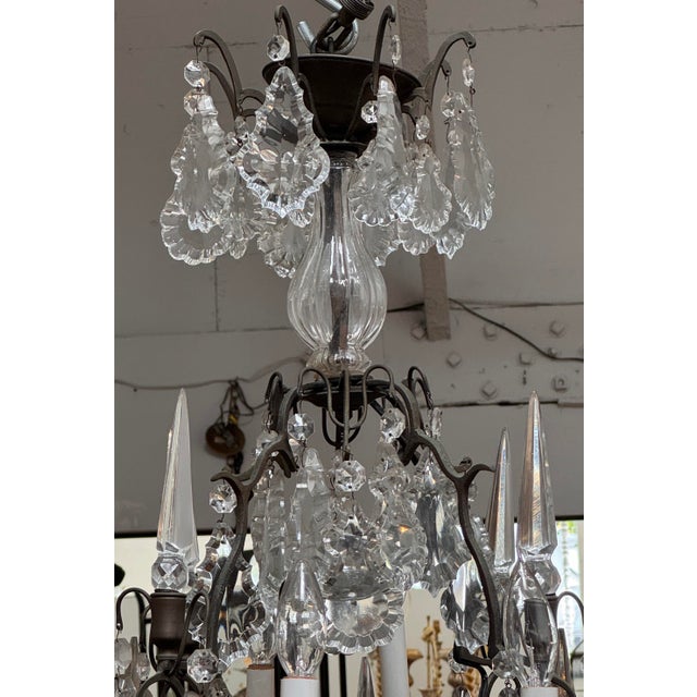 Mid 20th Century 19th Century Style French Crystal & Bronze Patinated Chandelier For Sale - Image 5 of 6