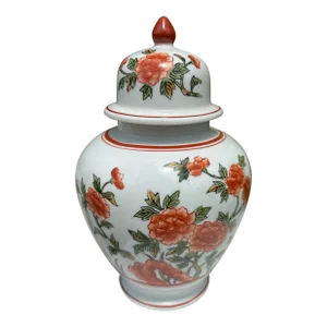 Vintage Andrea by Sadek Orange and White Porcelain Lidded Jar / Urn