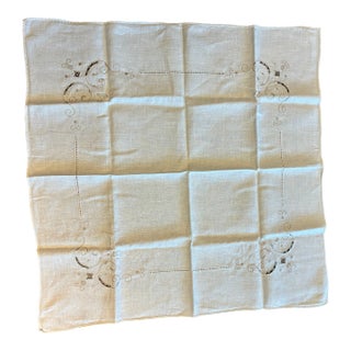 31'x31' Square Linen Vintage Table Topper For Sale