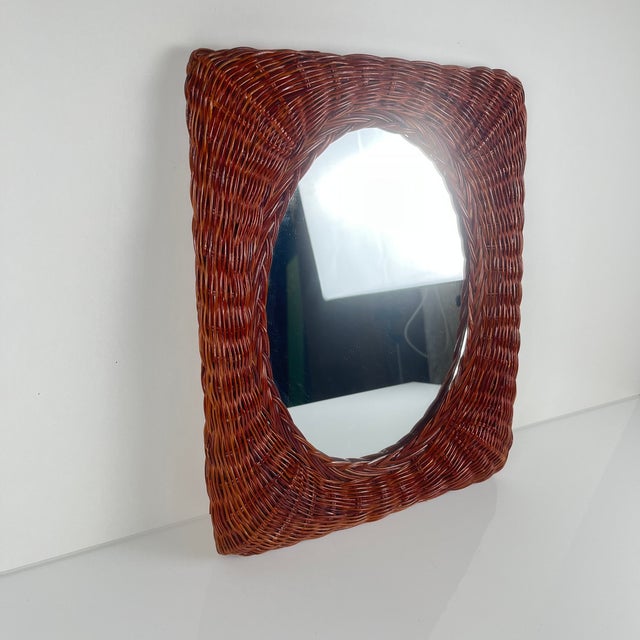 Small Woven Wicker Mirror, 1960s For Sale - Image 4 of 9