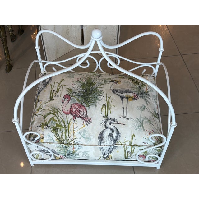 White Vintage Newly Finished Upholstered Metal Canopy Dog Pet Bed Palm Beach Pagoda For Sale - Image 8 of 12