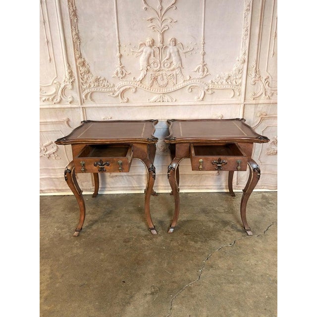 Pair of French Louis XV Faux-Leather Painted Side Tables For Sale - Image 11 of 18