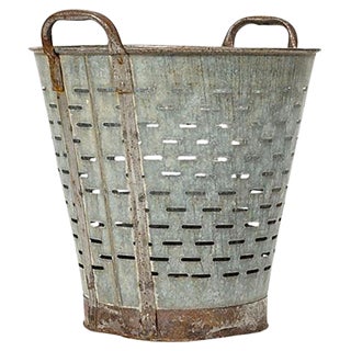 Vintage Mediterranean Rustic Olive Bucket For Sale