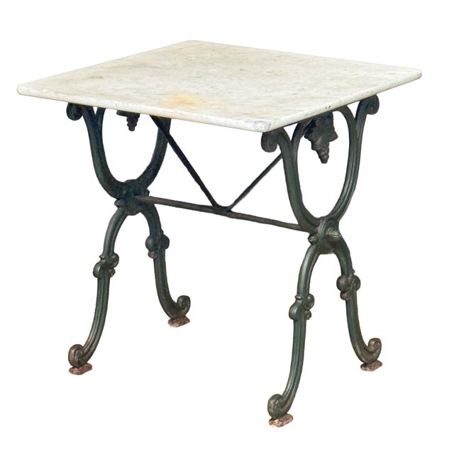 French French Bistro or Conservatory Table With Marble Top Over Cast Iron Base For Sale - Image 3 of 10