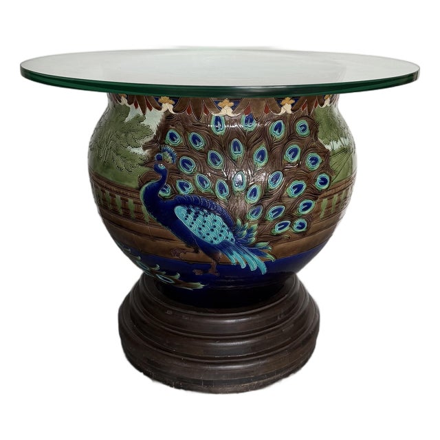 Antique Large Italian Style Peacock Cachepot Table For Sale