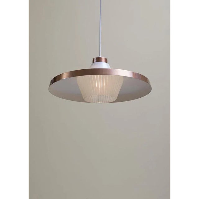 Vintage lamp, etched glass shade inside, copper-colored metal plate. Light source: bulb, E27 socket. Natural patina,...