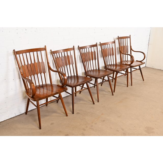 Drexel Declaration Kipp Stewart for Drexel Declaration Sculpted Walnut Dining Chairs, Set of Five For Sale - Image 4 of 12