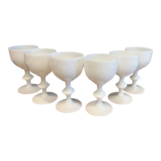 Set De 6 Verres à Champagne Opaline Blanc - Portieux Vallersthal - Style Français - Occasion