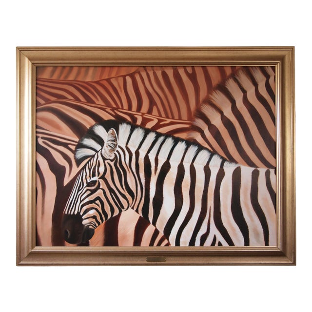 2006 Realist Style Zebra Portrait Oil Painting by Maggie Duvall, Framed For Sale