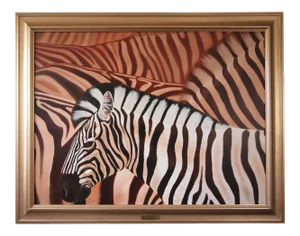 2006 Realist Style Zebra Portrait Oil Painting by Maggie Duvall, Framed