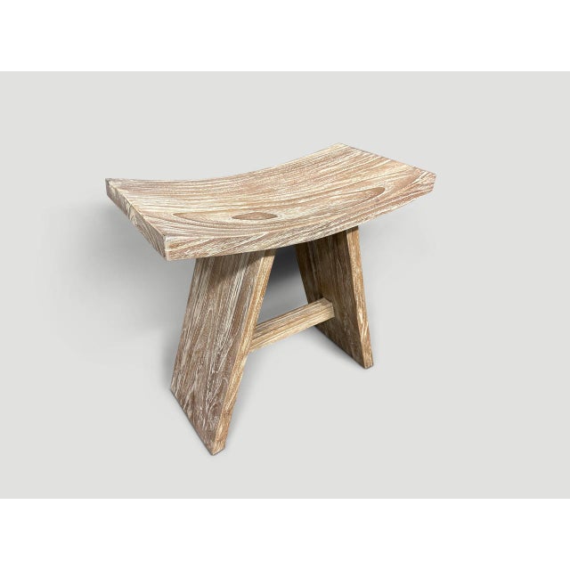 Contemporary Andrianna Shamaris Minimalist Teak Wood Small Bench For Sale - Image 3 of 5