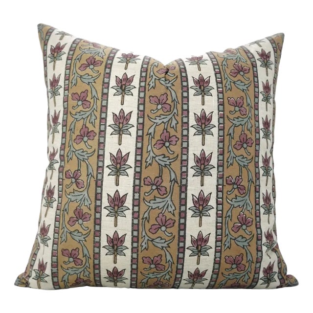 Fabdivine Block Print Laxmi Border Pattern Pillow Cover Linen Blend --14"x20" Inch For Sale