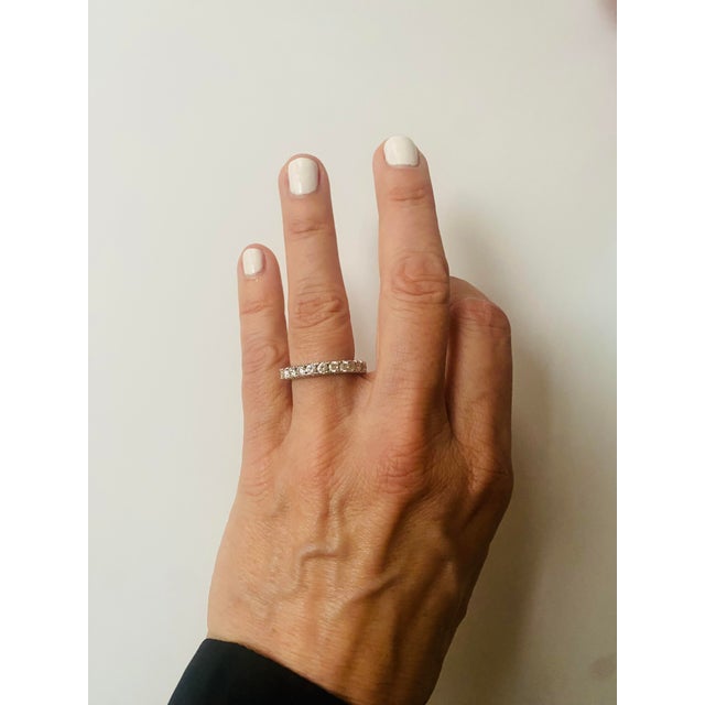 Metal Eternity Band Faux Diamond 18Kt White Gold-Filled Setting For Sale - Image 7 of 13