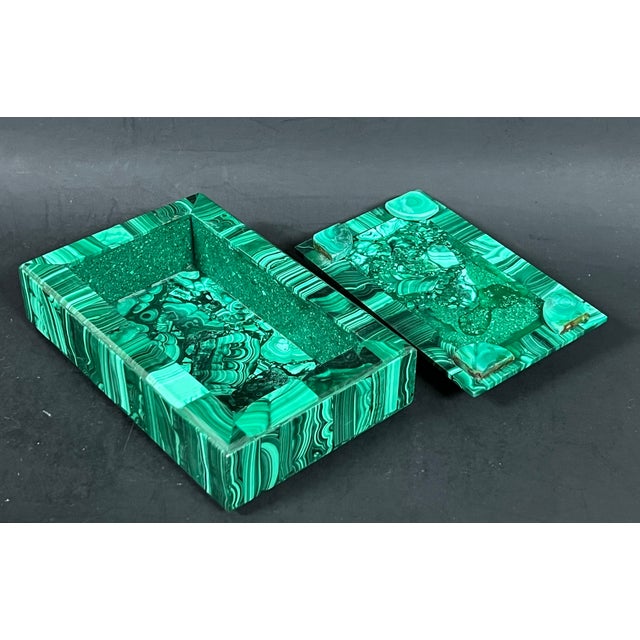 Dark Green Late 20th Century Carved Malachite Stone Jewelry Box For Sale - Image 8 of 11