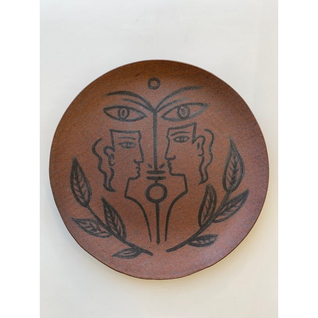 Ceramic Slab Built Decorated Earthenware Platter in Manner of Jean Cocteau For Sale - Image 7 of 8