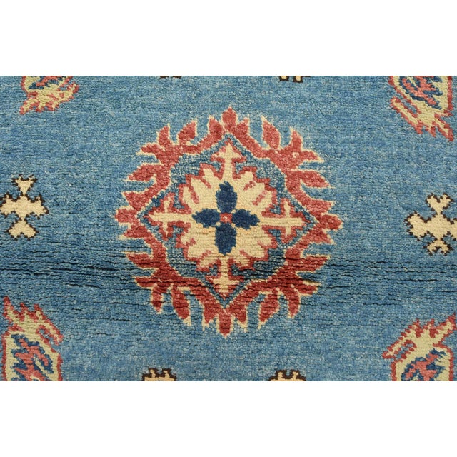 Textile Kazak Rug 3’2” X 4’8” Blue Wool Tribal Hand-Knotted Oriental Carpet For Sale - Image 7 of 13