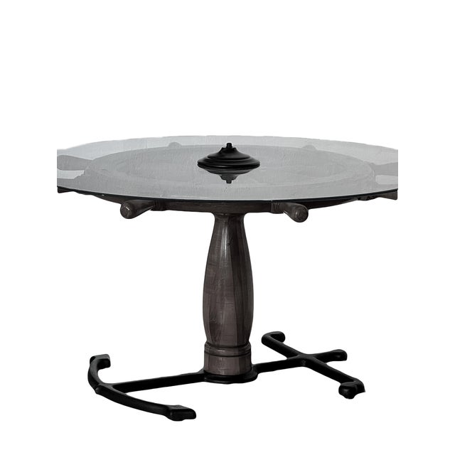 Brown Vintage Ships Wheel Nautical Coffee Table With Glass Top & Cast Iron Black Anchor Base For Sale - Image 8 of 12