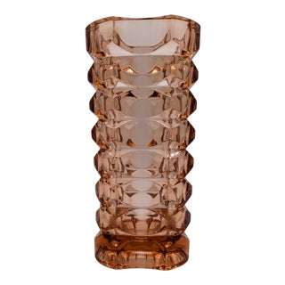 French Pink Pressed Glass Vase, 1950s For Sale