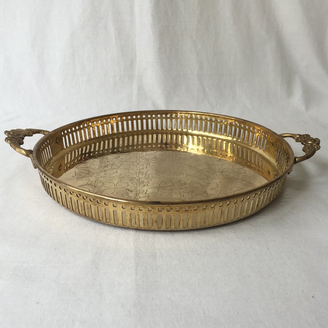Vintage Brass Tray with Floral Handles Chairish