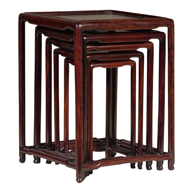 Small Size Rosewood Nesting Tables with Humpback Stretchers - Set of 5 For Sale