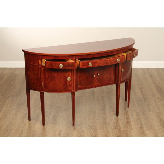 Hepplewhite Hepplewhite Style Banded Mahogany Demilune Sideboard For Sale - Image 3 of 18