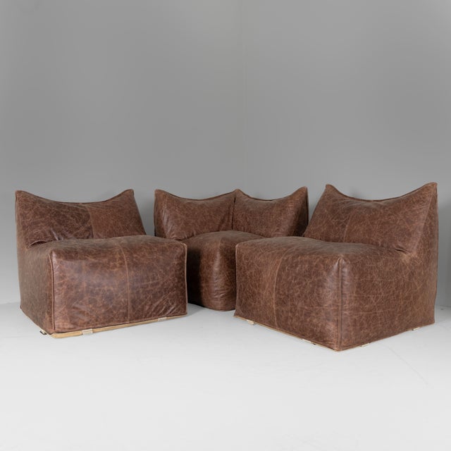 Brown Leather Le Bambole Armchairs by Mario Bellini for B&B, 1970s, Set of 3 For Sale - Image 14 of 15