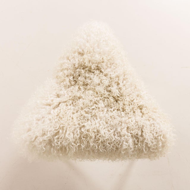 Mid-Century Scandinavian Triangular Ottoman in Long Hair Sheepskin, Denmark, 1960s For Sale - Image 4 of 7