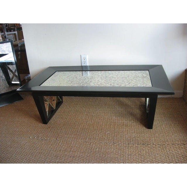 Vintage Black Satin X Frame Cocktail Table With New Eglomise Mirrored Top, 1950's For Sale - Image 4 of 9