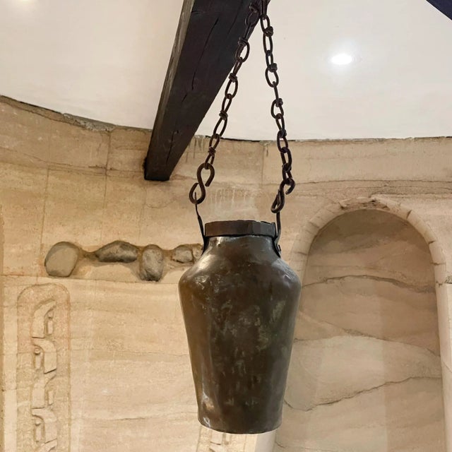 19th Century Antique Hand-Hammered Copper Vessel With Brass Chain, 19th Century For Sale - Image 5 of 12