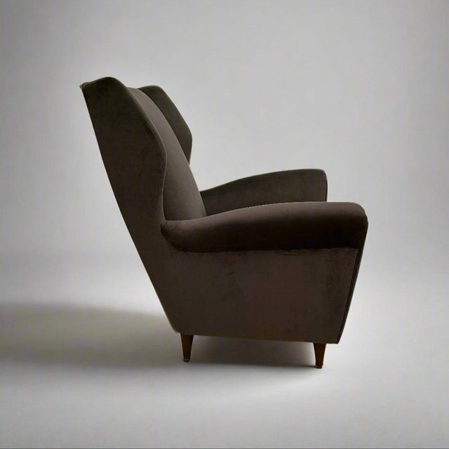 Dark Gray Single Italian Modernist wing chair in the style of Gio Ponti. For Sale - Image 8 of 8