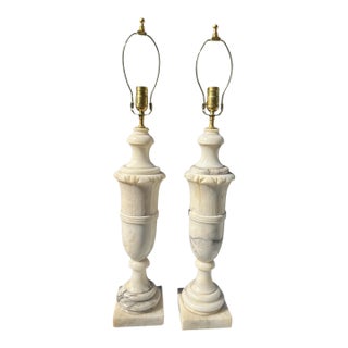 1950s Pair of Large Italian Alabaster Urn Lamps For Sale