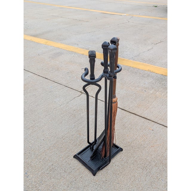 Mid-Century Modern Vintage 4 Piece Wrought Iron Fireplace Tool Set For Sale - Image 3 of 8