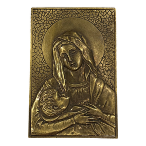 1950s Madonna With Baby Jesus Embossed Brass Plaque