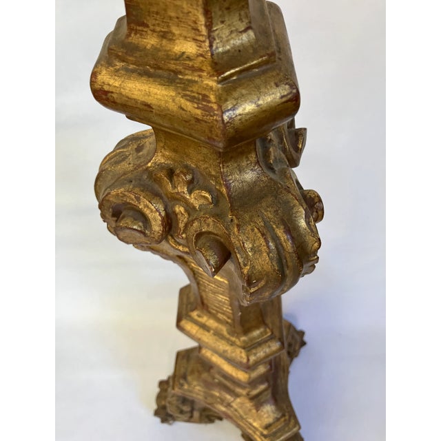 Late 19th Century Italian Carved Wooden Gilt Gold Torchiere Floor Candle Stick For Sale - Image 4 of 12