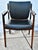 Black Thonet Walnut Arm Chairs Mid Century Modern Black Vinyl Pair Office For Sale - Image 8 of 11
